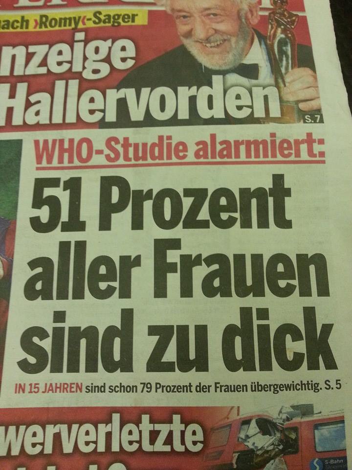 51% übergewichtige Frauen sind für "Österreich" titelseitenwürdiger als 57% übergewichtige Männer