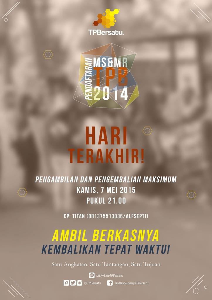 Hayoh hari terakhir buat balikin berkas! Awas kelupaan, ntar nyesel ga bisa gabung sama orang2 kece! <a href="/SITH_ITB2014/">Cerva Imperator</a>