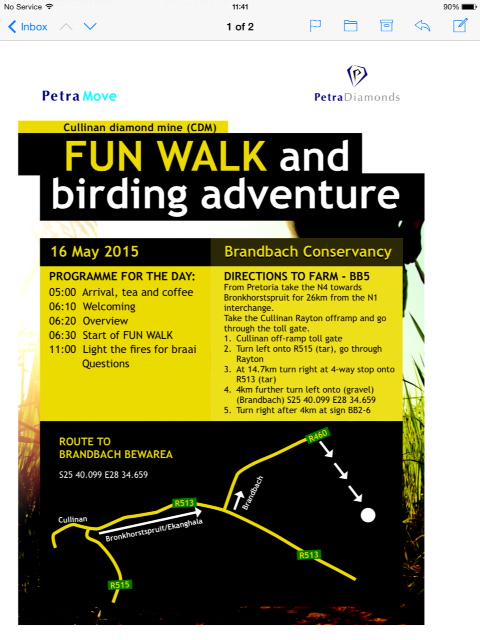 Tshwane_CVB's tweet photo. Pack your running shoes, picnic/braai for the FunWalk &amp; Birding Adventure,16/05 Brandbach Conservatory @CullinanMine http://t.co/mFwsnRVOgu