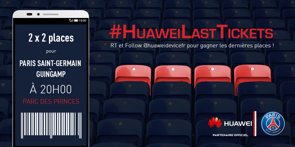 huaweimobilefr's tweet photo. C'est votre avant-dernière chance de voir @PSG_inside au Parc cette saison ! Qui veut gagner ses #HuaweiLastTickets ? http://t.co/yM2tnyleVz