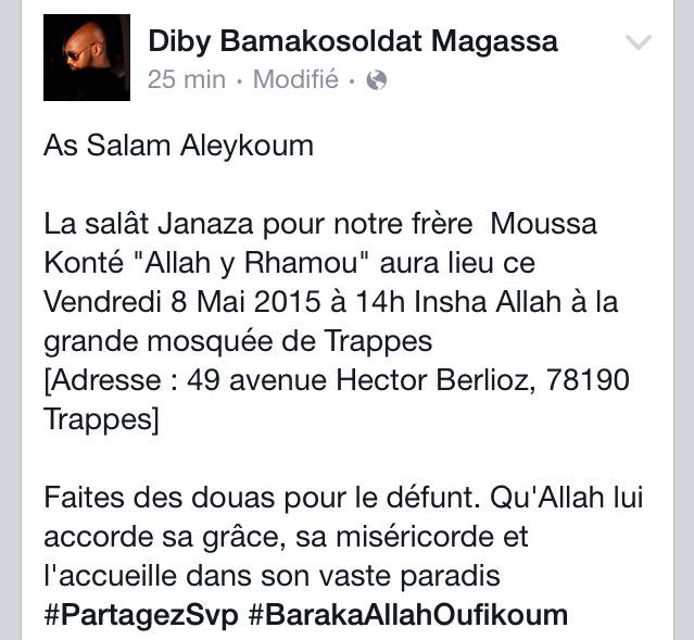 Salât Janaza pour notre frère Moussa Konté de Trappes. Que la terre lui soit légère... #RT <a href="/Salatjanazaa/">Salat janaza 🇵🇸</a>