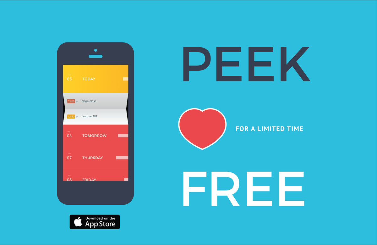 PeekCalendar's tweet photo. Peek Calendar is now FREE! http://t.co/LsrnxxO50P