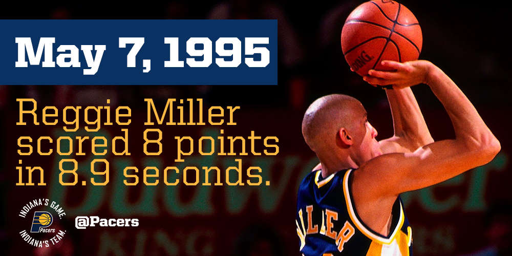 Pacers's tweet photo. Happy 20th anniversary of #Reggie8points9seconds!

See stories &amp; video from that game: http://t.co/iNWvOGIcr0 http://t.co/AKyo3op01n
