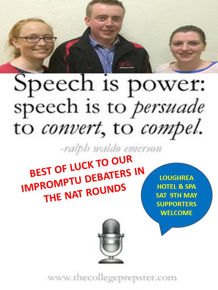 Best of luck to our Impromptu Debaters <a href="/Barnahown/">Gerard Griffin</a> Val&amp;Orla this Saturday in the Nat rounds!! #Galway <a href="/MacranaFeirme/">Macra na Feirme</a>