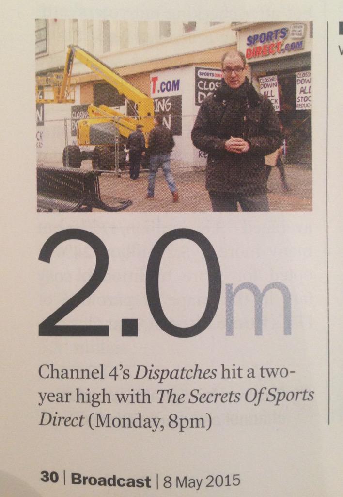 KnightAyton's tweet image. Good to see @hwallop in @Broadcastnow with a big @C4Dispatches ratings success for #SecretsofSportsDirect