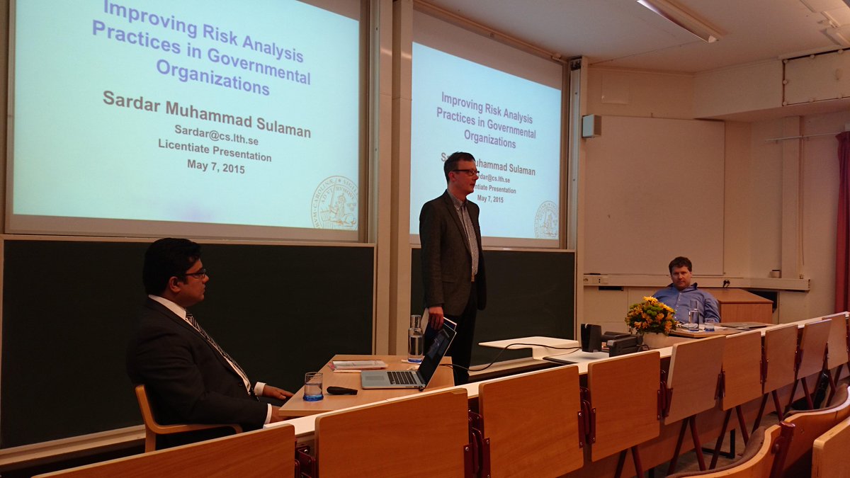 <a href="/sardarsulaman/">Sardar Sulaman, PhD</a> presenting his licentiate thesis Improving Risk Analysis Practices in Governmental Organizations