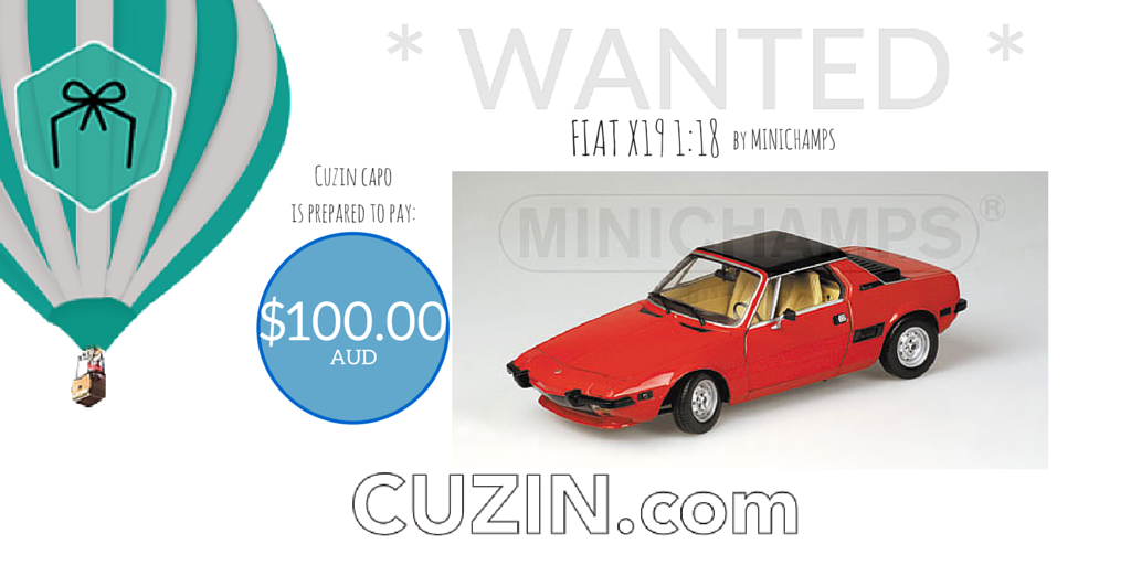 CUZINglobal's tweet photo. Lets help out #CUZIN capo in getting this #fiat #x19 #1:18 by #minichamps! More details at http://t.co/MzL4avmwnh http://t.co/1YRyN6643e