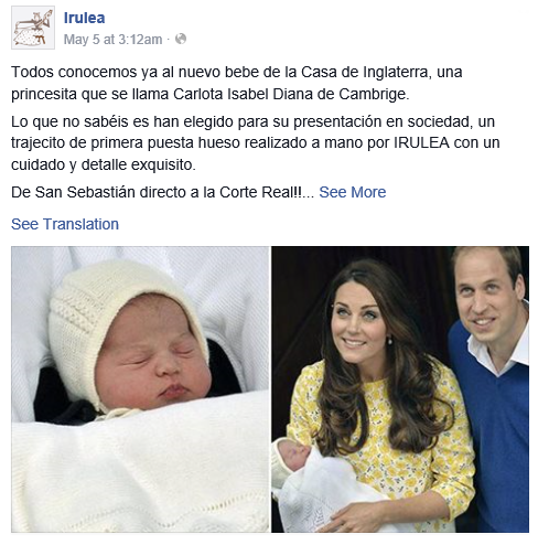 British_Spare's tweet photo. Spanish children's clothier #Irulea is the designer behind #PrincessCharlotte's bonnet. http://t.co/bwc4Sj3F1D http://t.co/yIdrpvP0rW