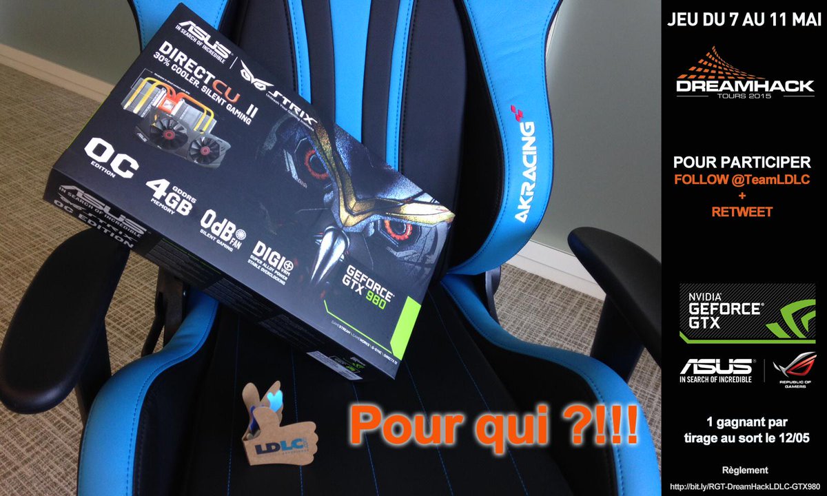 LDLC_OL's tweet image. [JEU #DHFR15] 1 carte Asus GeForce GTX980 à gagner ldlc.com/fiche/PB001765… ! Follow @TeamLDLC + RT