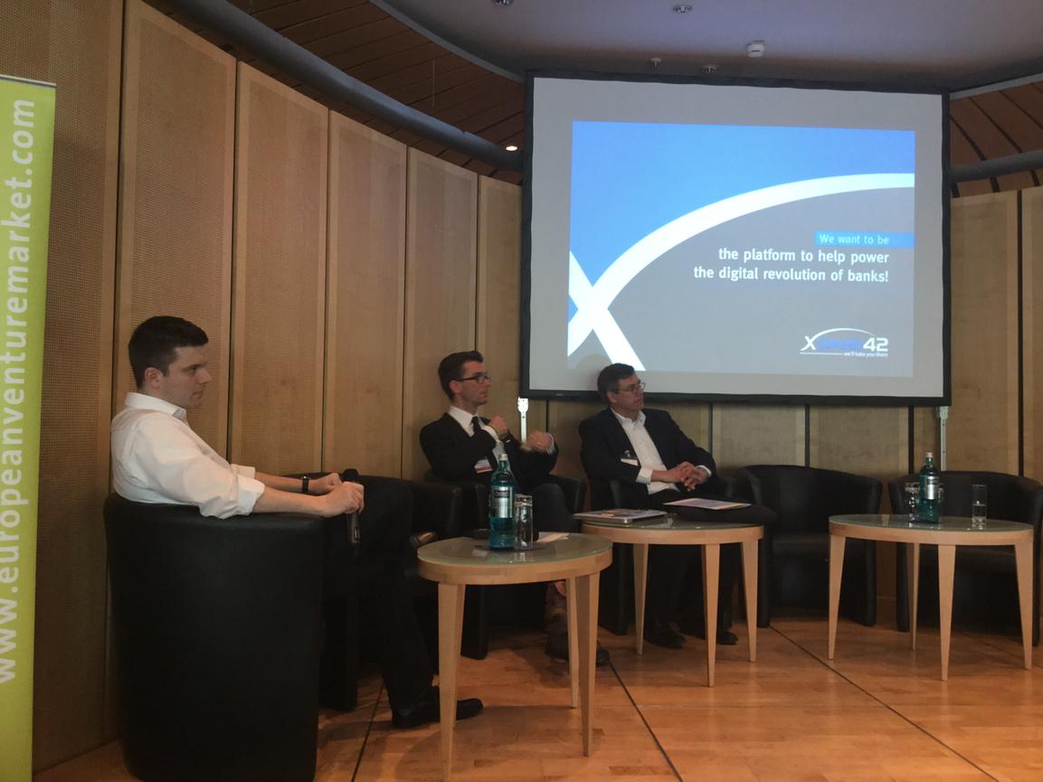 FINTECHCircle's tweet photo. Panel discussion with Stephan Wirres @ventech_vc @xware42 #foresee #Courno #fintech pitches at @evm_online http://t.co/dzCGk7tIUW
