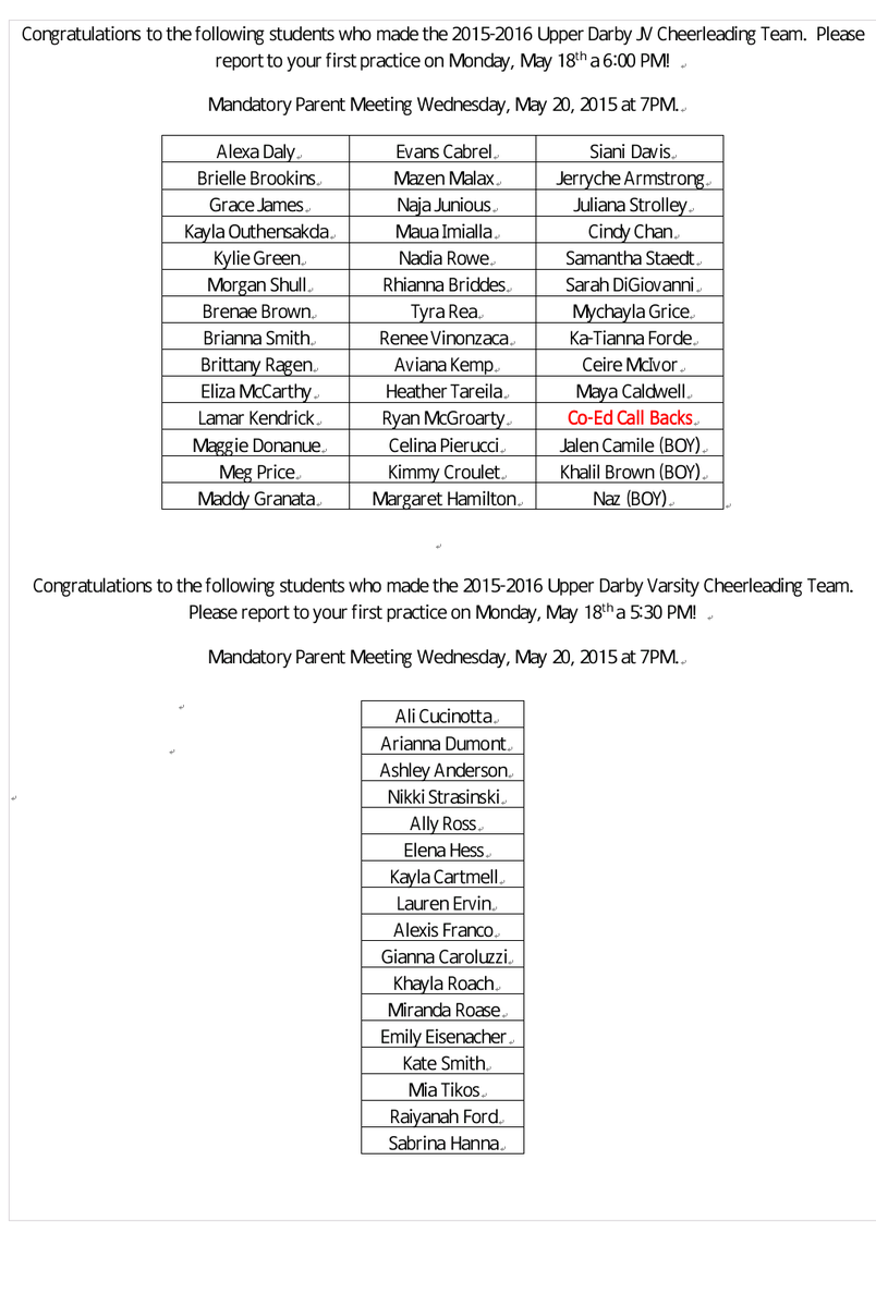 Congratulations to the 2015-2016 Cheer Teams - We are SO excited!  See you all on Monday!
