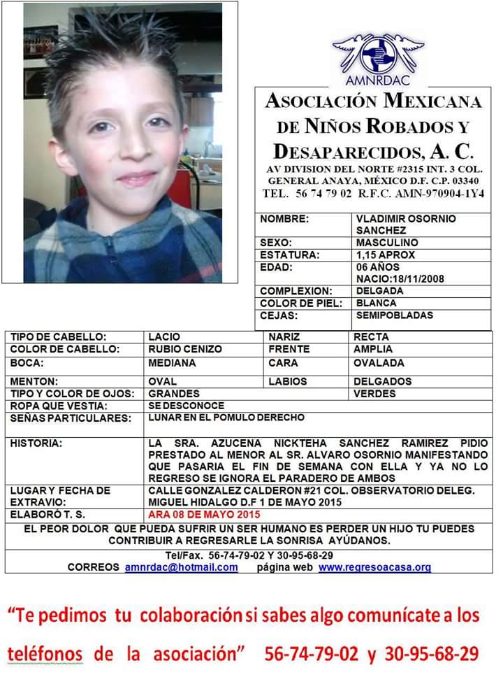 elconsejomx's tweet photo. #AlertaAmber #RTURGENTE para dar con el paradero de Vladimir Osornio. http://t.co/wFE4aDZOUe