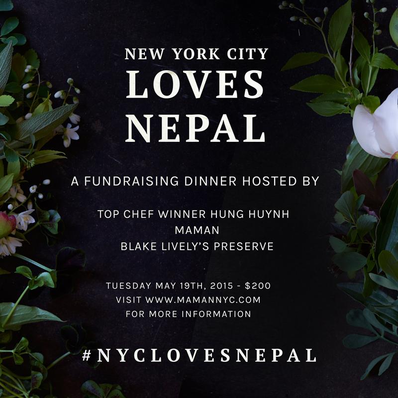 We're co-hosting a dinner to raise money for #NepalEarthquake with @mamannyc and @chefhunghuynh_. Join us if you can.