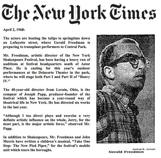 #tbt <a href="/PublicTheaterNY/">The Public Theater</a> 1968: Gerald Freedman casts TAKE ONE STEP in <a href="/nytimes/">The New York Times</a>. Peppercorn 2015: tinyurl.com/stepup15