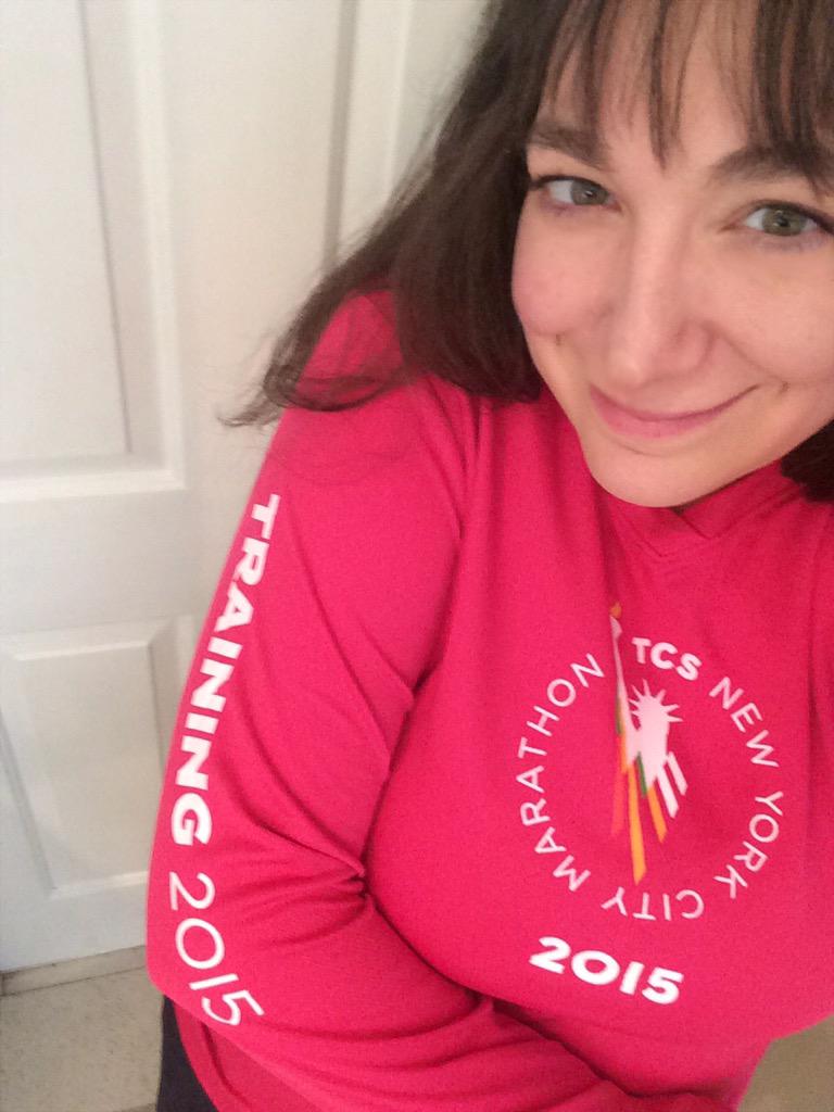 Love the official training shirt from <a href="/nycmarathon/">TCS New York City Marathon</a>! Can't wait to soak it with sweat #teamfriendship #roadtonyc