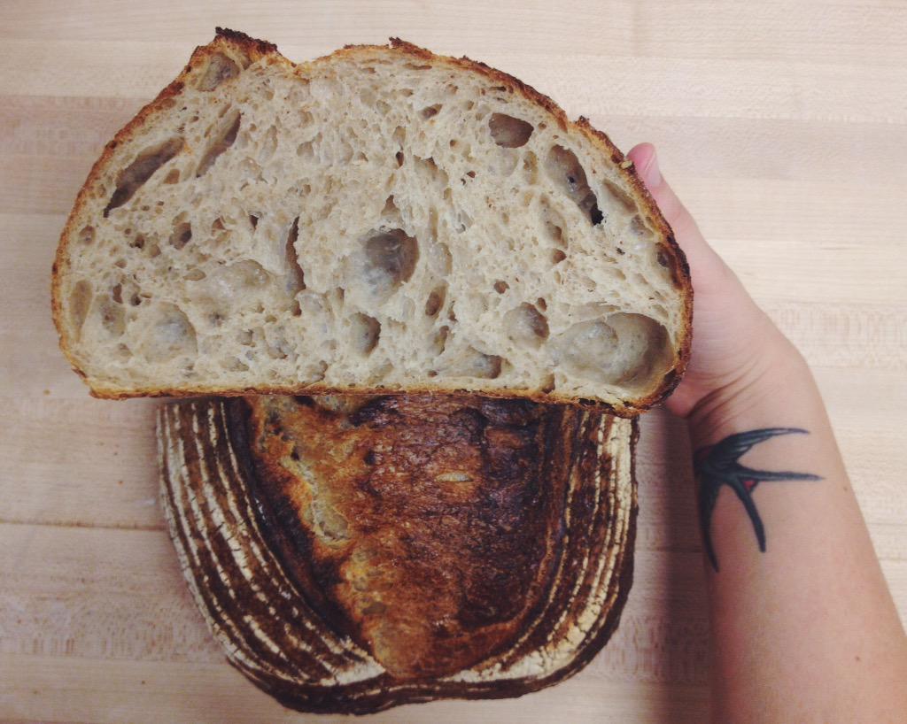 kandvbake's tweet photo. We got this baking thing down... Crumb shot!! #crumb #feedfeed #sourdough #baking #shoplocal #bread #gluten http://t.co/YjLpCVaRwd