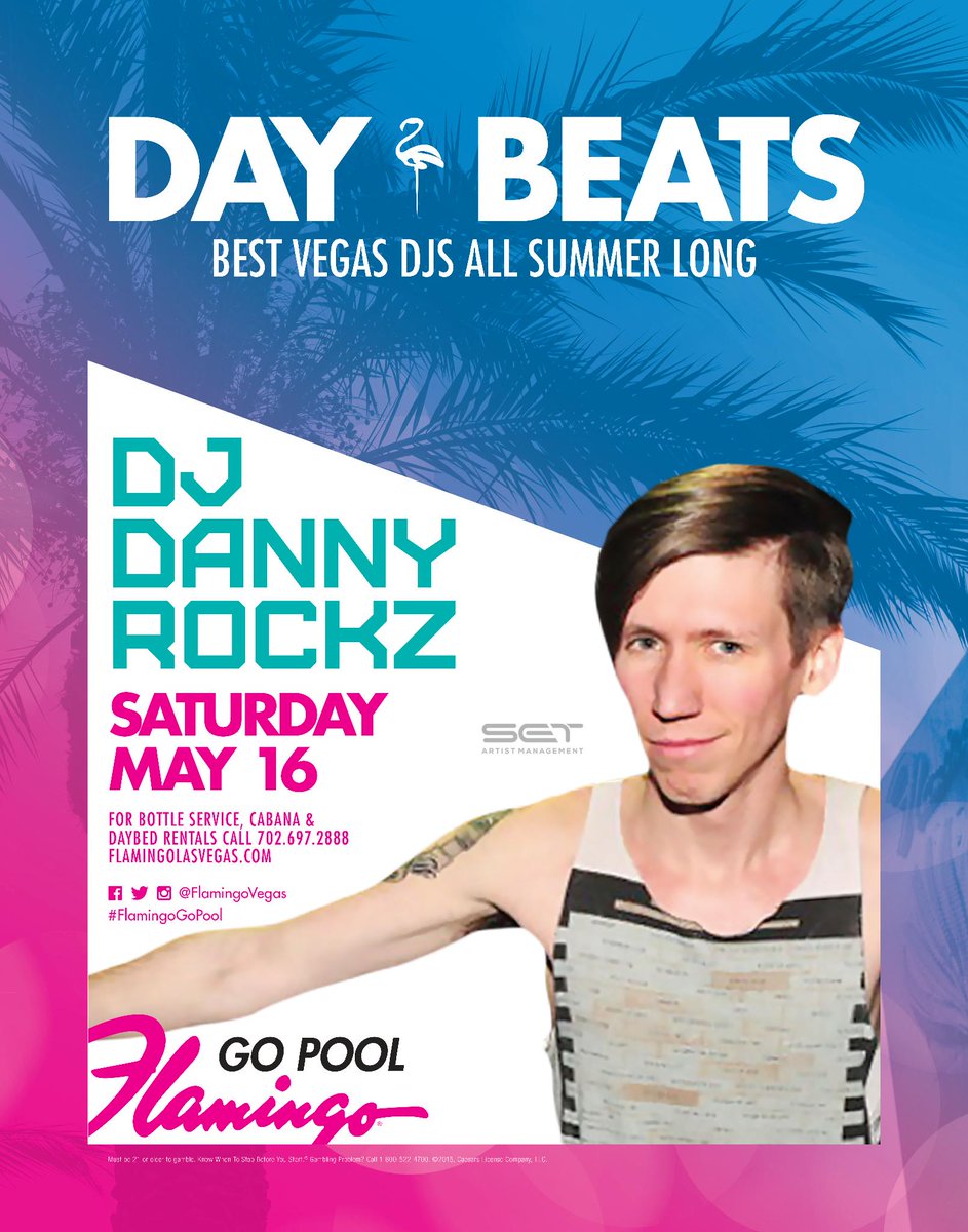 FlamingoVegas's tweet image. Don&apos;t miss @DjDannyRockz this Saturday only at the #FlamingoPool! bit.ly/1PmeGWt