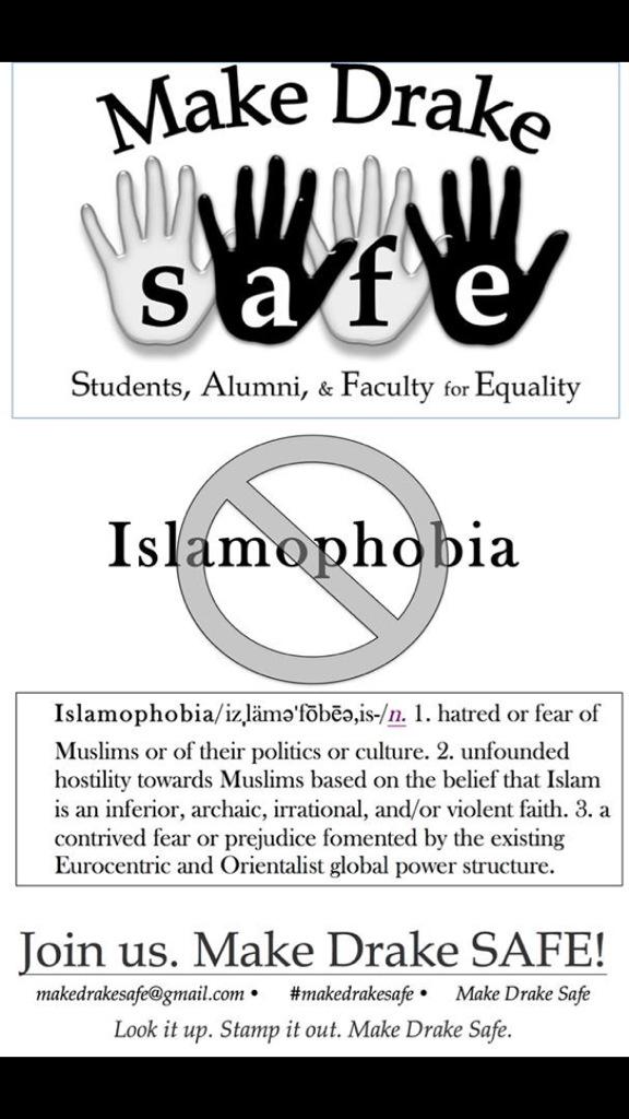 SafeMake's tweet image. Islamophobia is linked to Eurocentric and Orientalist views that make our campus a hostile place! #MakeDrakeSafe