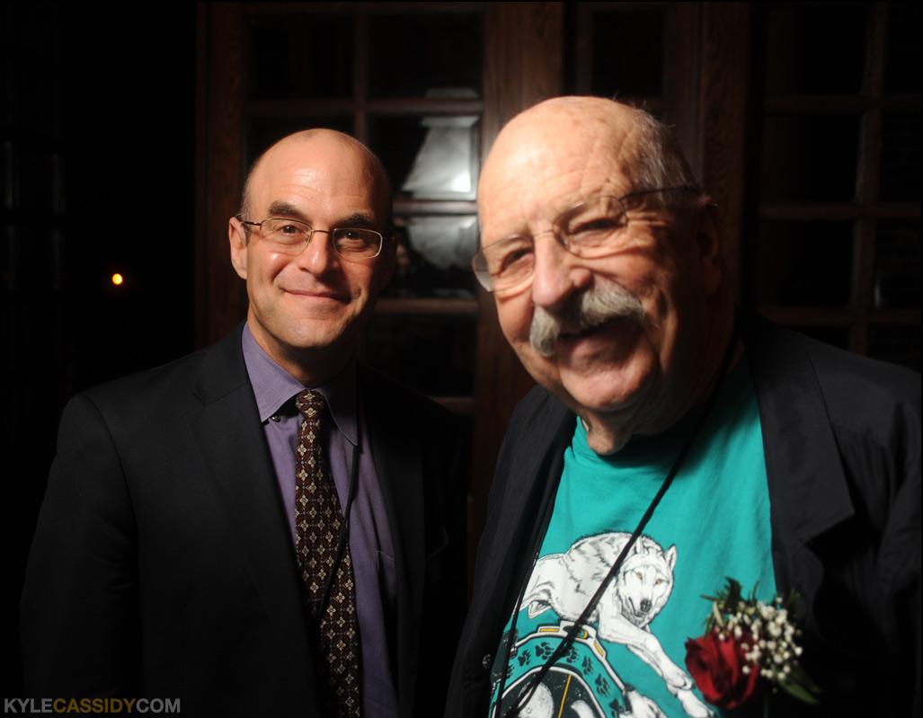 Here is with novelist Gene Wolfe. One of them turns 84 today. Happy birthday. 