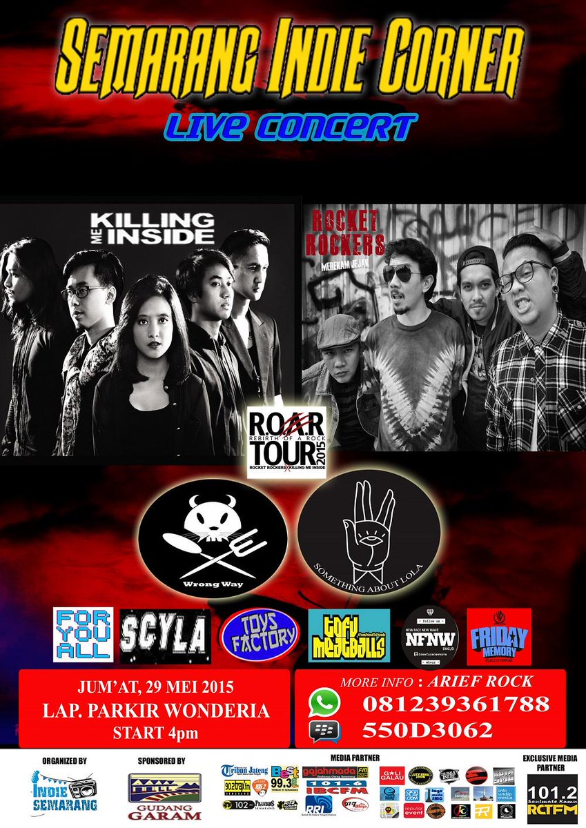 #SMGindieCorner | HTM 20K | <a href="/rocket_rockers/">Rocket Rockers</a>  <a href="/KILLINGMEINSIDE/">Killing Me Inside</a> | Jumat 29/5/15 lap parkir WONDERIA | MP <a href="/Sekitar_Pati/">Pati Bumi Mina Tani</a>