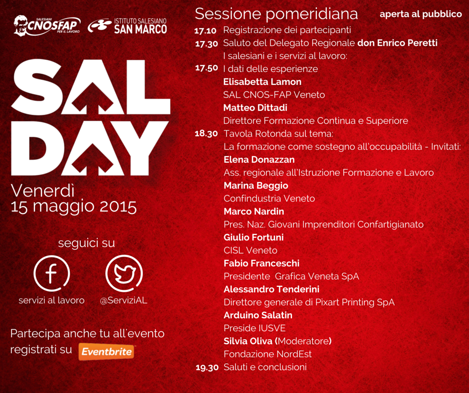 ServiziAL's tweet photo. Scopri l'evento SALDAY che si terrà presso l'ist. salesiano san marco!Per registrarti vai su http://t.co/3Rjcl2wNoq http://t.co/EobjZqFP6t