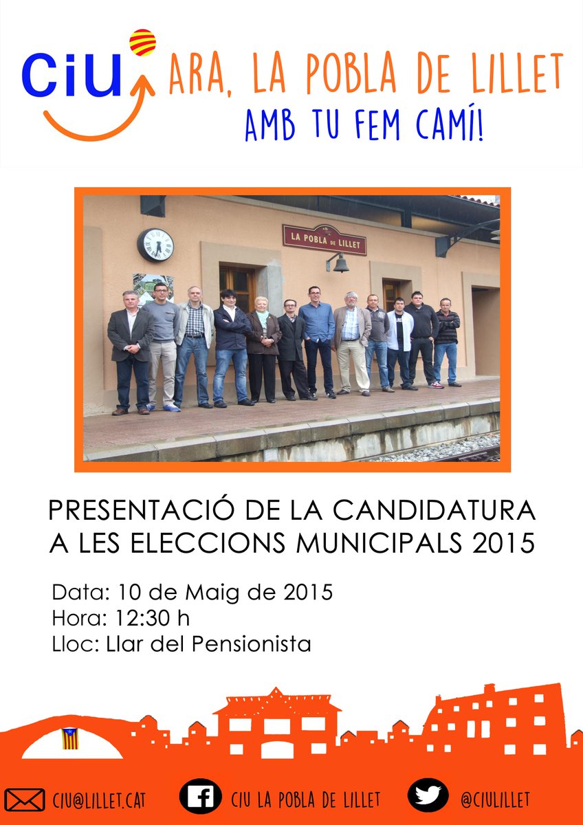 ciulillet's tweet photo. Diumenge us esperem a l'acte de presentació de la candidatura de @ciulillet #araLaPobladeLillet #ambtufemcami http://t.co/py8ZED8mdn