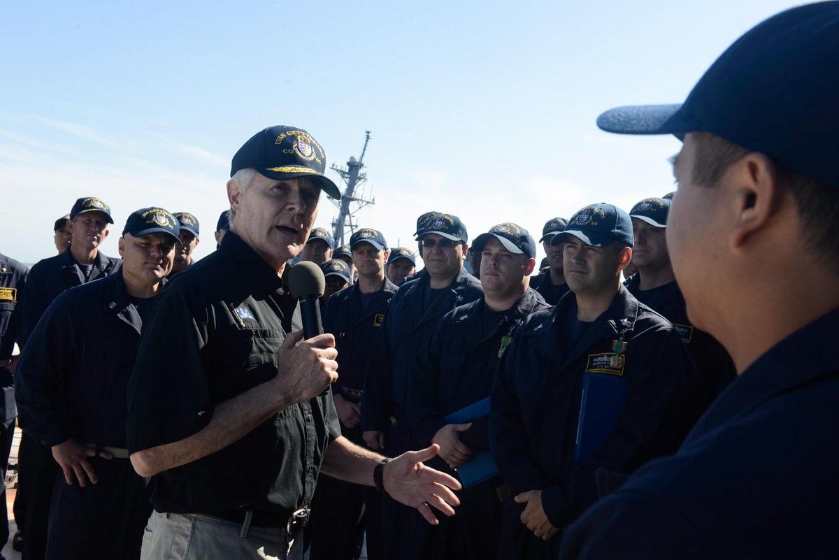 SecNavPhelan's tweet photo. #SECNAV starts the day off with an all-hands call aboard USS Gettysburg in Mayport, Fla. #PeopleMatter http://t.co/o2vkp5qAPg