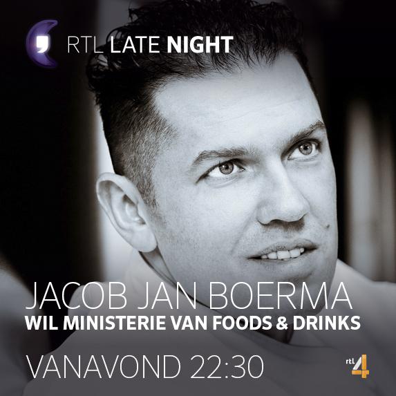 rtltonight's tweet photo. Topchef Jacob Jan Boerma wil Minister van Foods &amp; Drinks worden. Hoe denkt hij dat te bereiken? Vanavond in #rtlln http://t.co/mHddjXU9wz