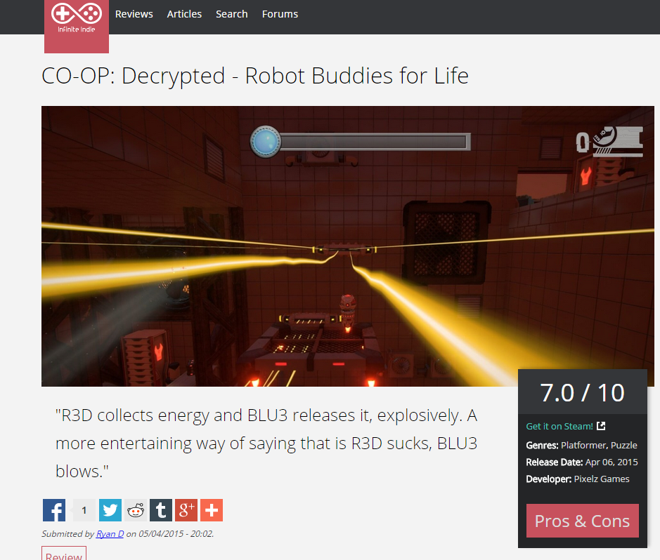 pixelz_games's tweet photo. Very first #coopdecrypted review is out! Thanks @InfiniteIndieHQ! Try it out on @steam_games with online mode! http://t.co/AFG26sAEgN