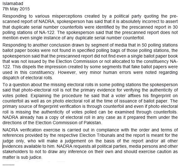GenialMalik's tweet photo. #NADRA Press Release, 7 May 2015. http://t.co/rUoFfagIEz