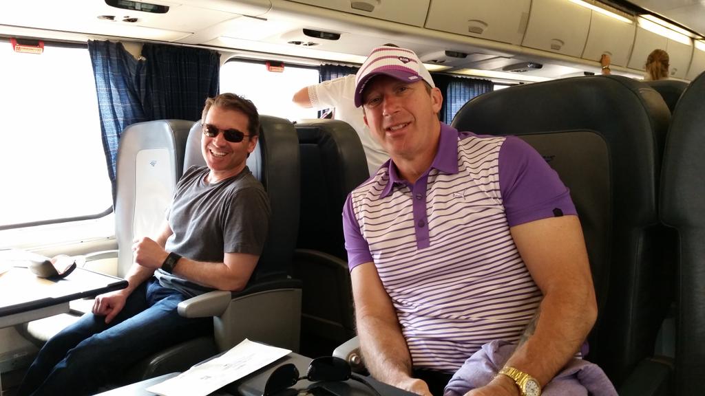 CassieCampbell's tweet photo. On the road again with the boys. Galz and Randorf. #trainstyle Off to NYC for Game 5 http://t.co/AN0mejSObg