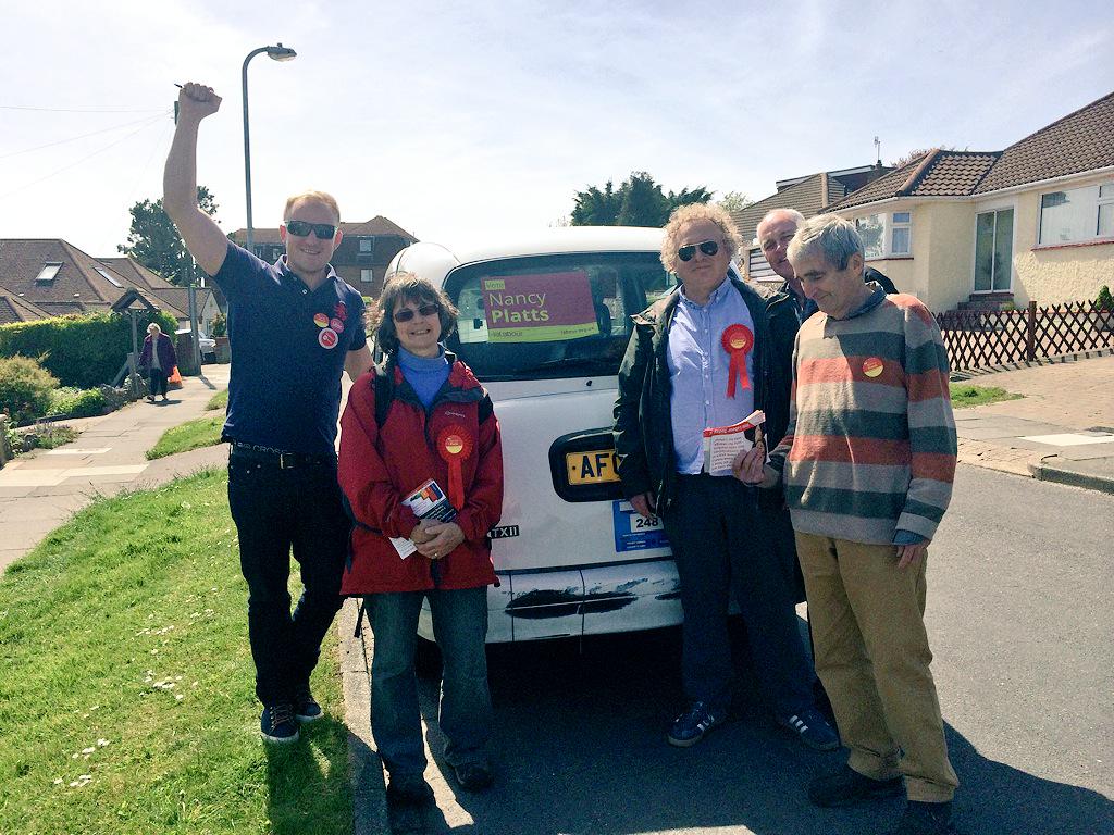 SamTarry's tweet photo. Cabbies for @Nancy_Platts campaigning door to door in Woodingdean. @TSSAunion team getting sun burnt here! #GE2015 http://t.co/a2Q5ynlegP
