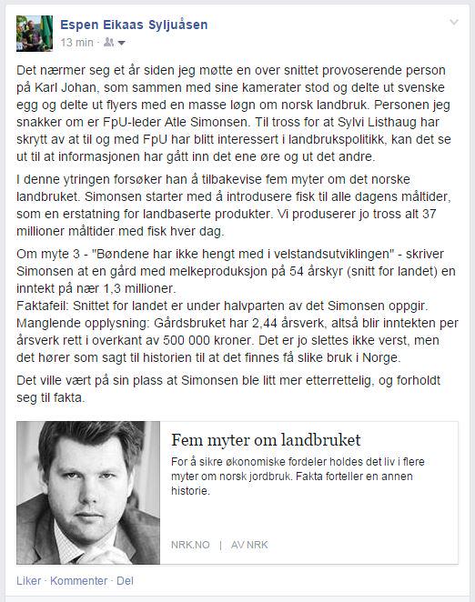 Flott at du tar opp ballen og ytrer deg om landbrukspolitikk <a href="/atlesimonsen/">Atle Simonsen</a>, men en idé er å ikke fare med løgn.