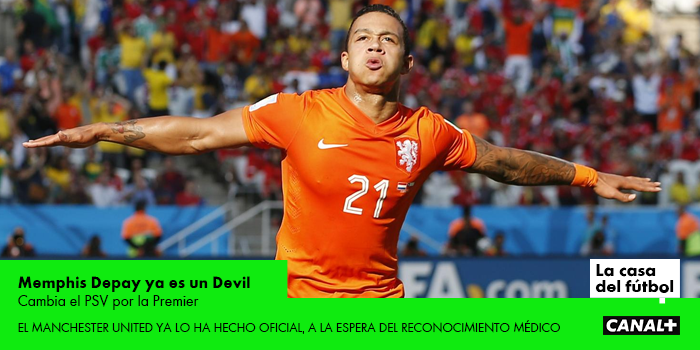 MPlusDeportes's tweet photo. ¡Fichajazo! El United se lleva a la perla holandesa. Memphis Depay, a las órdenes de LvG. http://t.co/jLOMbuFajC