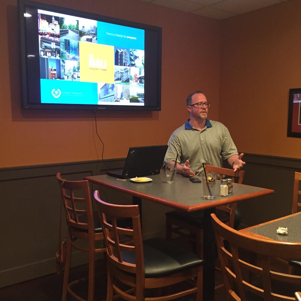 Thanks <a href="/DerrickMinor/">Derrick Minor</a> for spending lunch w/ <a href="/raleighrotaract/">Raleigh Rotaract</a> talking Raleigh's commitment to startups, innovation!