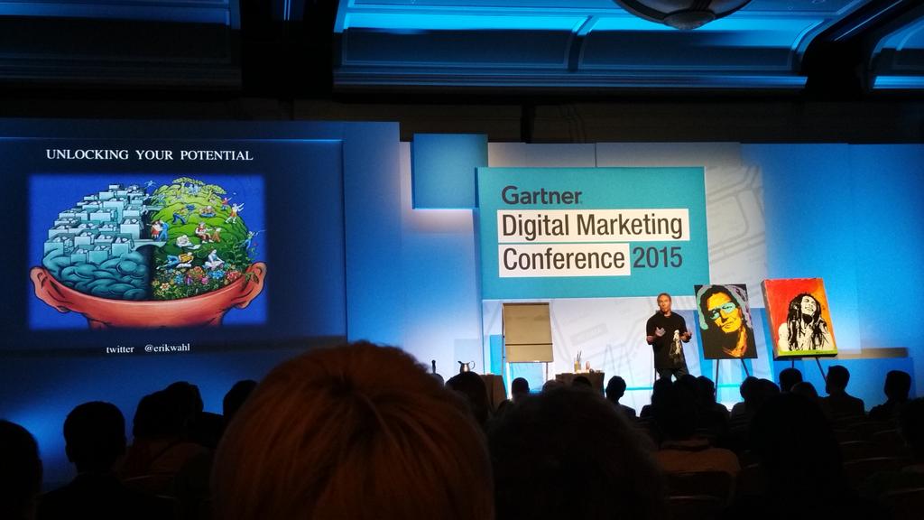 tejune's tweet photo. @ErikWahl speaking #GartnerDMC #SIXD #sandiego #unthink great speaker #fearfactor live artwork http://t.co/yLKYbnf0iB