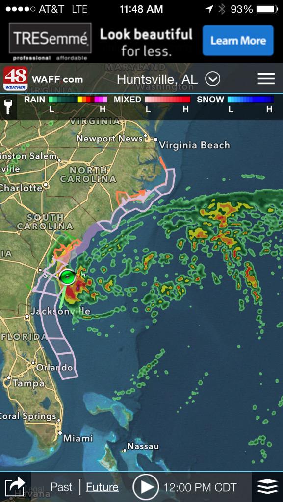 cyclonicAL's tweet photo. Tropical Storm Ana is strengthening off the coast of South Carolina. Expected to make landfall tonight. http://t.co/Yl7Q6mYzL9