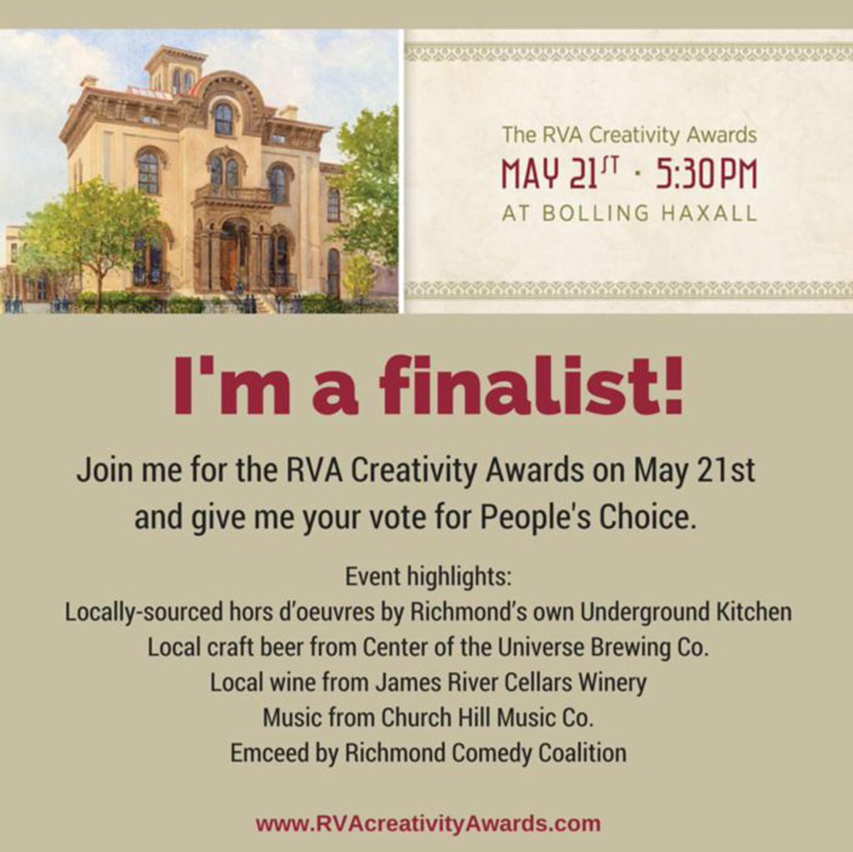 rvasymphony's tweet photo. We are one of the finalists in the RVA Creativity Awards! #RVAcreativity http://t.co/BnWzHyULi7