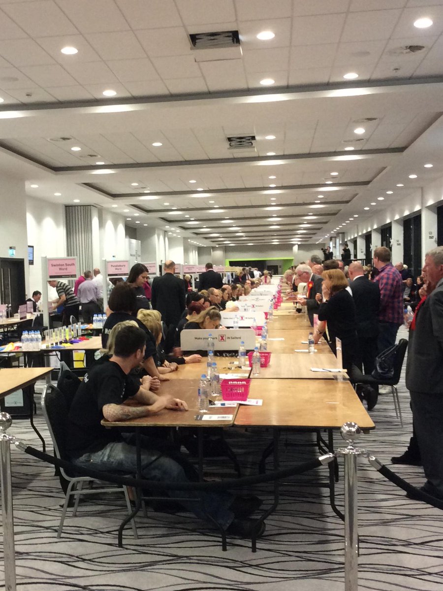 SalfordCouncil's tweet photo. The Verification of the UK Parliamentary ballot papers has started here at the AJ Bell Stadium http://t.co/gm9kh6lNYi