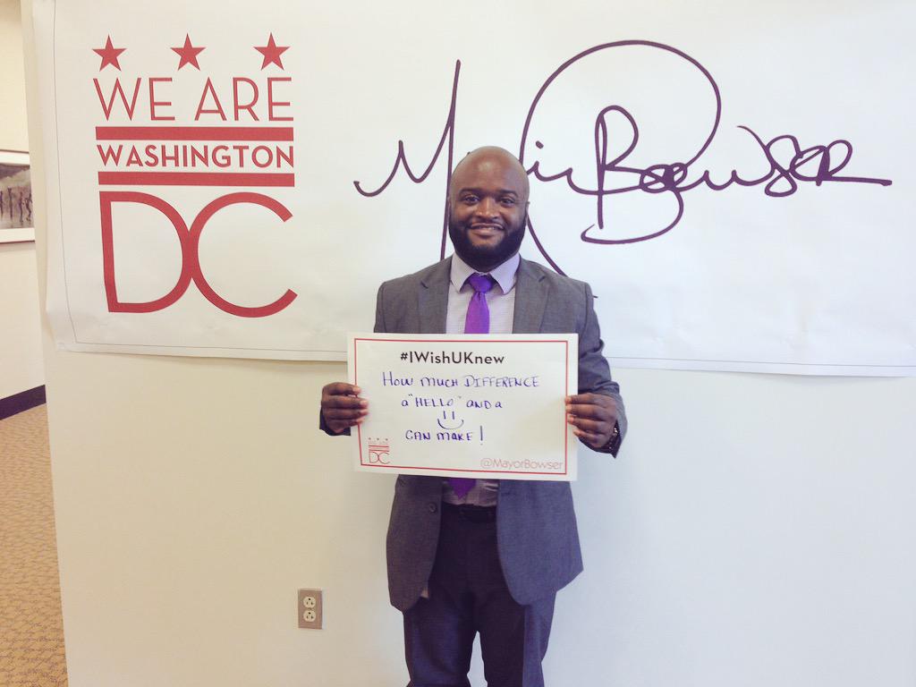 theamazingee's tweet photo. @MisterSeanF wants everyone to know how much difference a 'hello' can make! @MayorBowser #iwishuknew http://t.co/1oOzE5kOaA