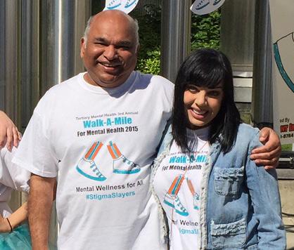 VCHhealthcare's tweet photo. .@bifnaked & Dr. Soma Ganesan bring awareness to mental health at the “Walk-A-Mile” event #StigmaSlayers #MHW2015 http://t.co/FPui2ds7wC