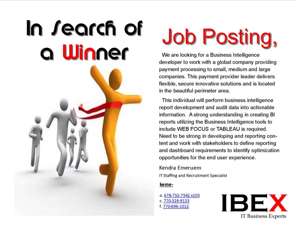 IBEXExperts's tweet image. We&apos;re in Search of a Winner! #Jobs #Atlanta #businessintelligenceengineer