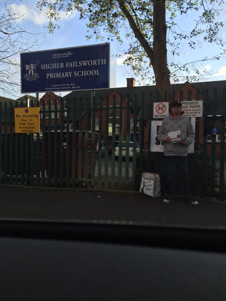JimfromOldham's tweet photo. UKIP are distributing leaflets outside a polling station in Failsworth against @ElectoralCommUK guidance. Reported. http://t.co/UFwFFm3psC