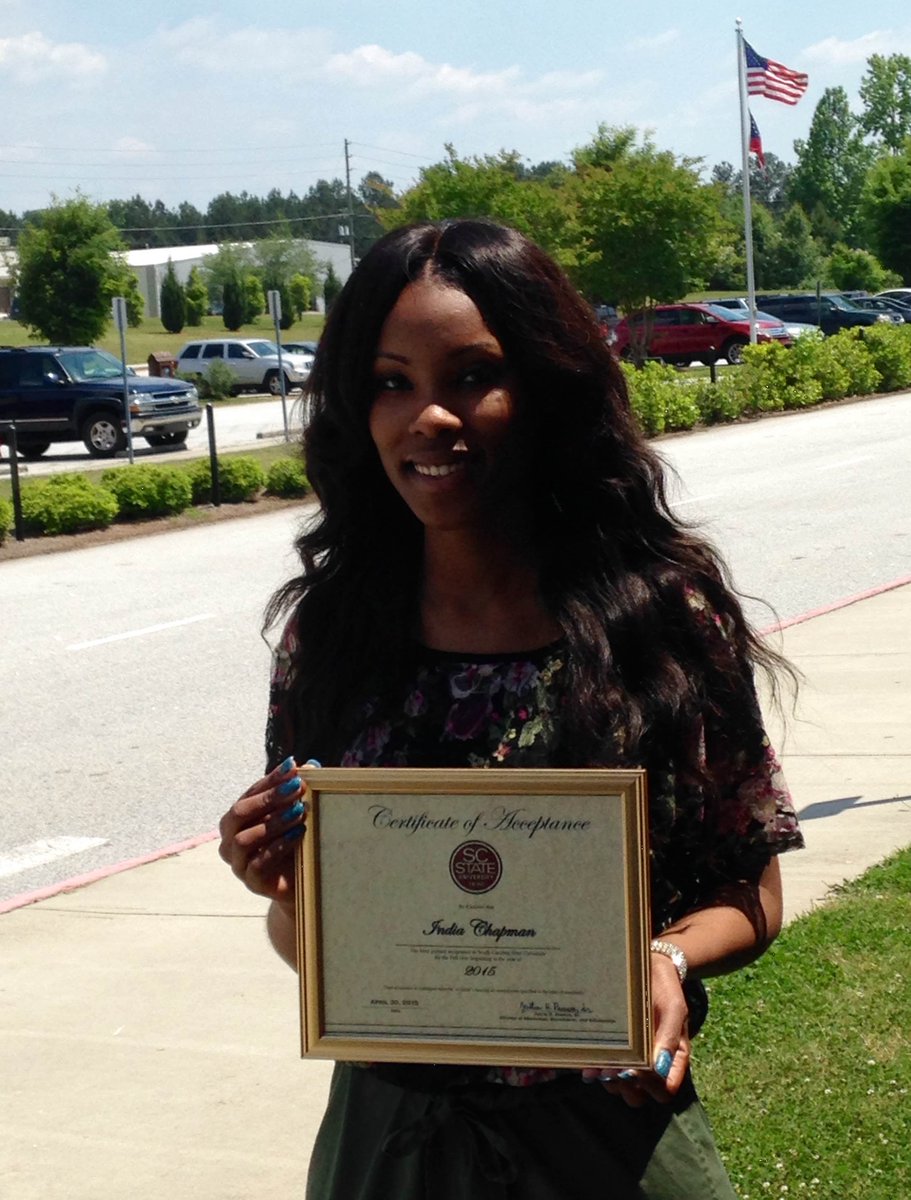 RCACounseling's tweet photo. Congrats to India Chapman on her decision to attend South Carolina State in the fall!  #RCApride http://t.co/U35nKNtB0B