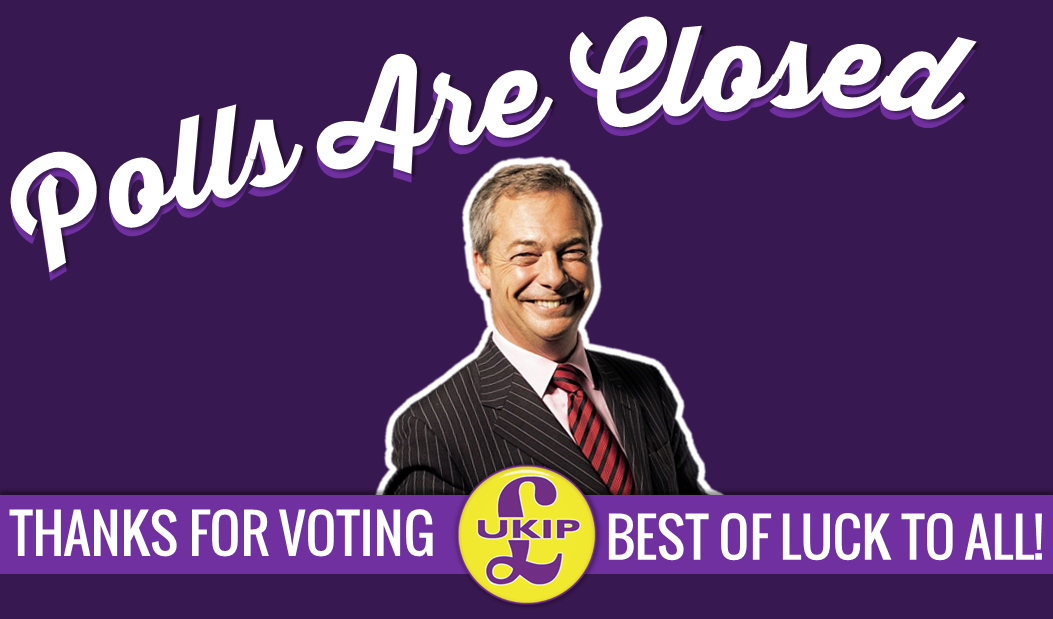 UKIPWales's tweet photo. Polls are now closed! Thanks for voting UKIP! #UKIP2015 #BelieveInBritain http://t.co/IglFOAsOoj