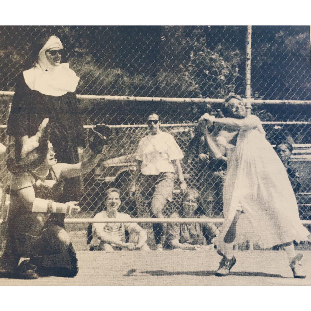 oakwoodregister's tweet photo. Throwing it back to an old #ThatDayInMay tradition, the skirts softball game ⚾️ #PlayBall http://t.co/pwEiCnnApW