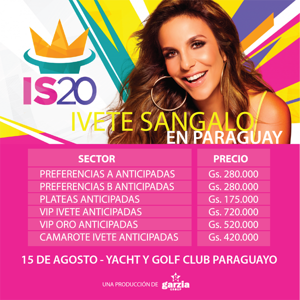 ticketshowpy's tweet photo. Se viene a Paraguay, el Tour IS20 de Ivete Sangalo! Estos son los precios actuales! http://t.co/41pF9Hkgkk