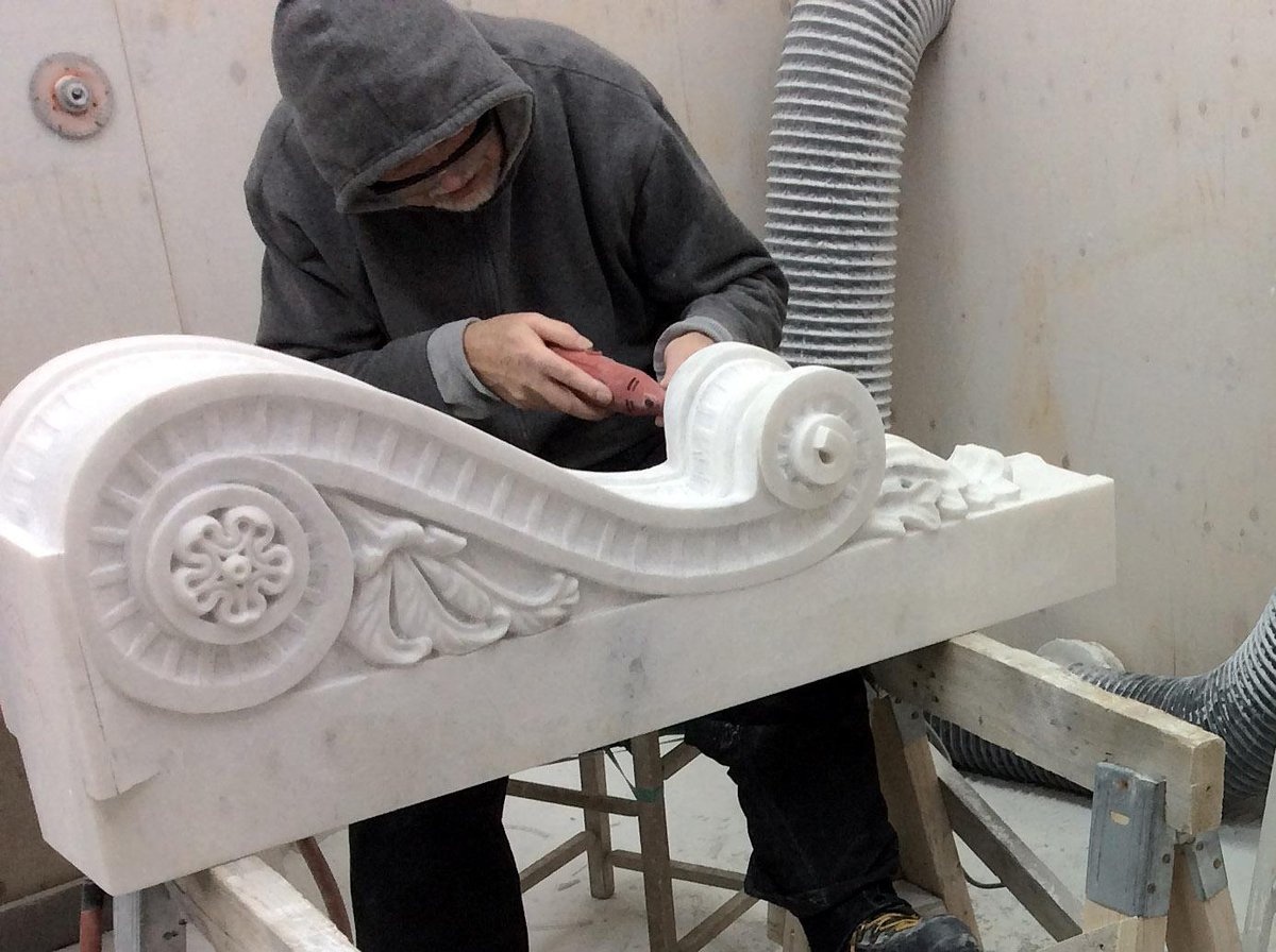 Polycor's tweet image. A4) Traditional materials and techniques are constant inspirations to us! Like classic #marble carving. #designlux