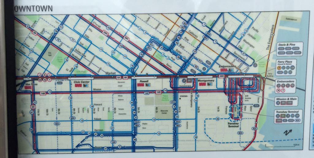 urbanlifesigns's tweet photo. The New Muni Map Market St inset. I can read it without getting a headache! #NewMuniMap #MuniMap @SFTRU @MuniForward http://t.co/XzgfmJo9PH