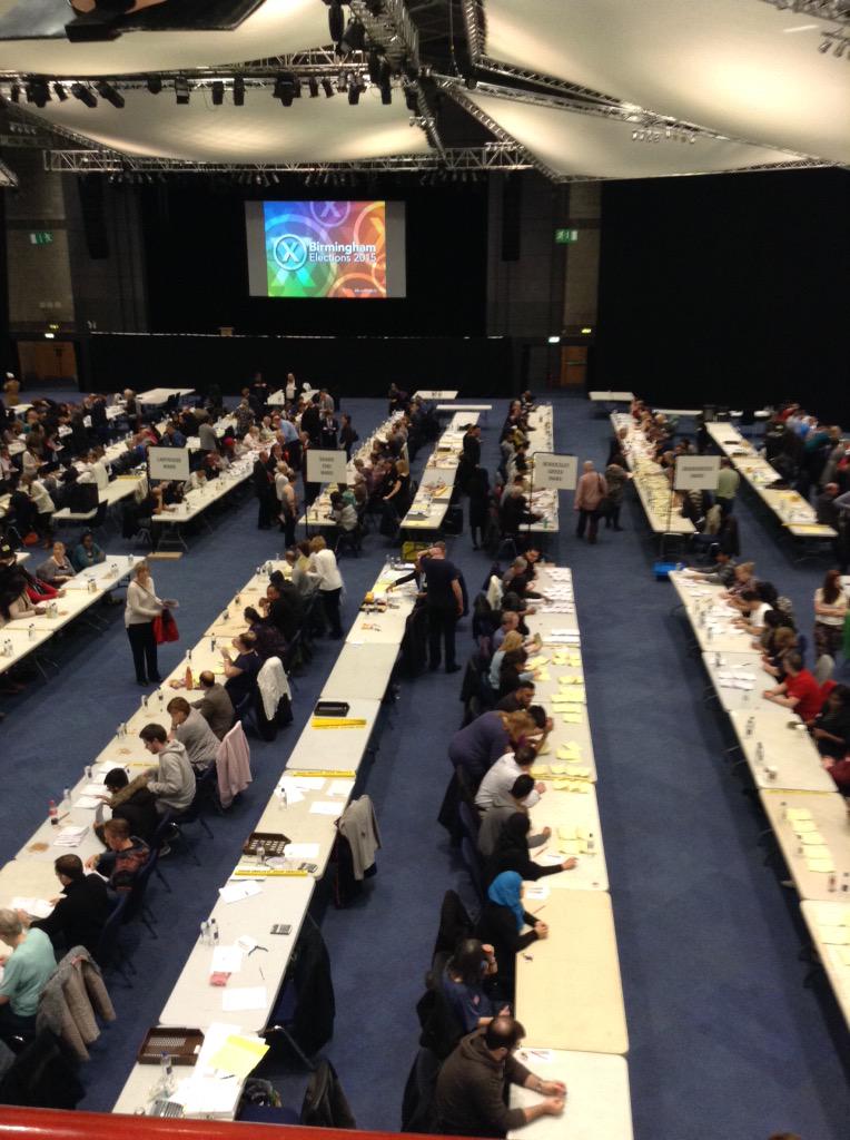 Brum_Mail_Crime's tweet photo. Counting has started at @ICC_Birmingham where we will get 9 of the city's 10 results #BrumVotes15 http://t.co/u65e7UNqfU